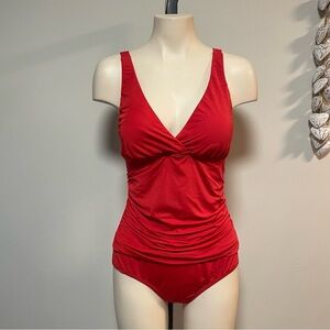 Jantzen Ruched Red One Piece Swimsuit Swimwear Swim Size 10
